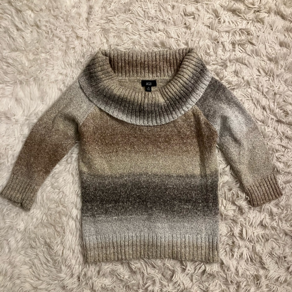 AGB Women's Cowl Neck Sweater - Brown and Gray Gradient